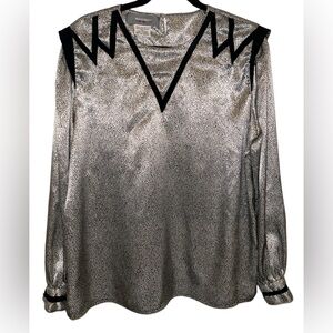 Vintage B.G. Street White Black Geometric 80’s Women’s LS Top Blouse Size 14